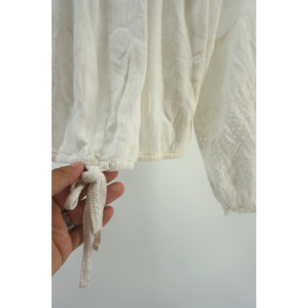 Ren Fair Peasant Blouse Boho Eyelet Embroidery Off Shoulder Ivory White Small - Picture 4 of 8
